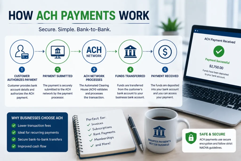 How ACH payments work through a secure bank-to-bank payment process