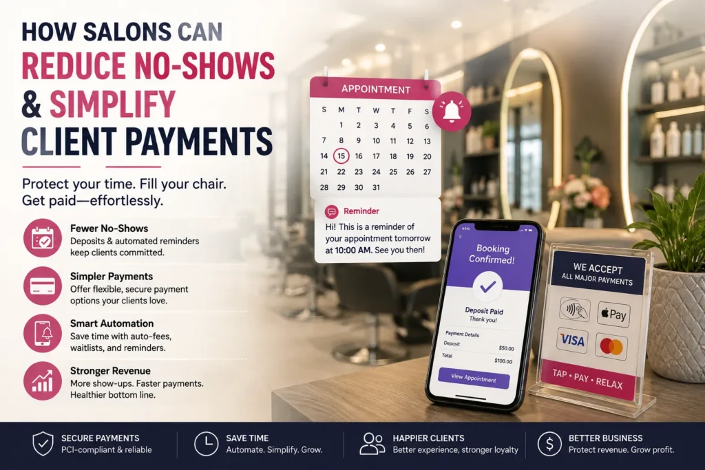 Salon no-show prevention and simplified client payment solutions