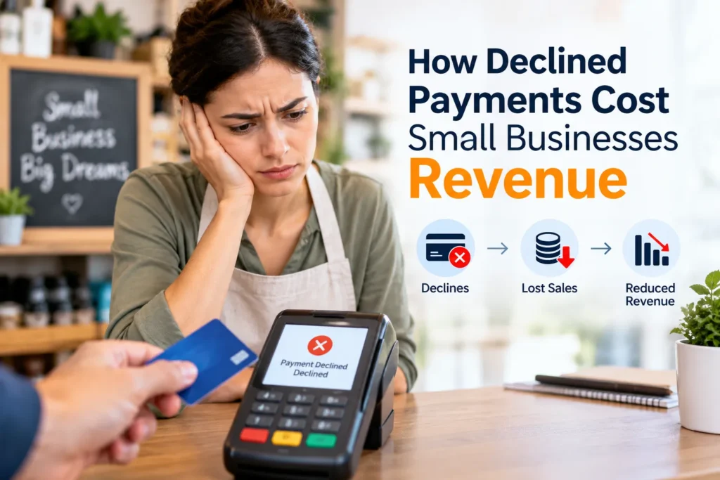 Small business payment declined at checkout, showing how failed payments can reduce revenue